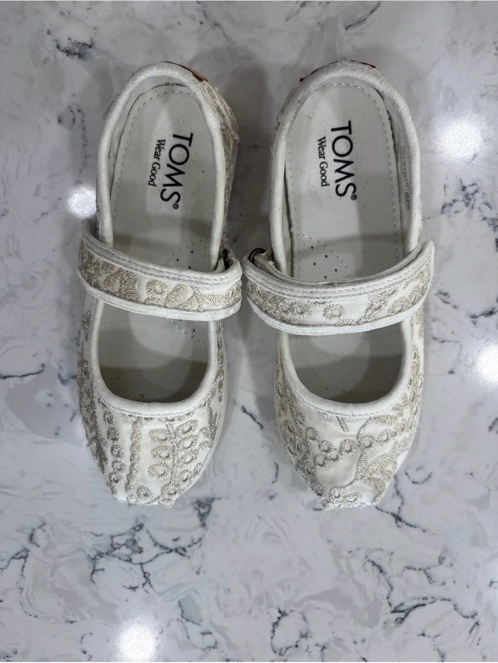 TOMS Cream Embroidered Mary Jane Flats